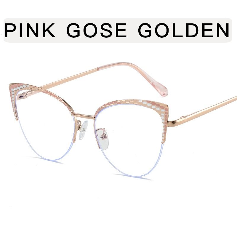Best-Selling Metal Half-Frame Designer Women's Optical Spectacle Multi Color Cat Eye Anti Blue Light Eyeglasses 1PC