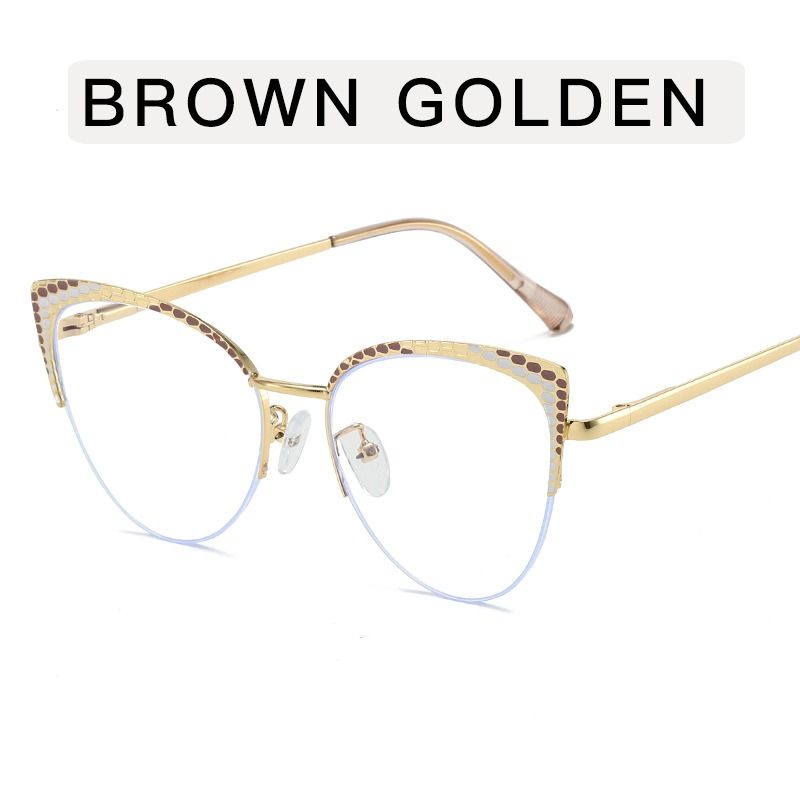 Best-Selling Metal Half-Frame Designer Women's Optical Spectacle Multi Color Cat Eye Anti Blue Light Eyeglasses 1PC
