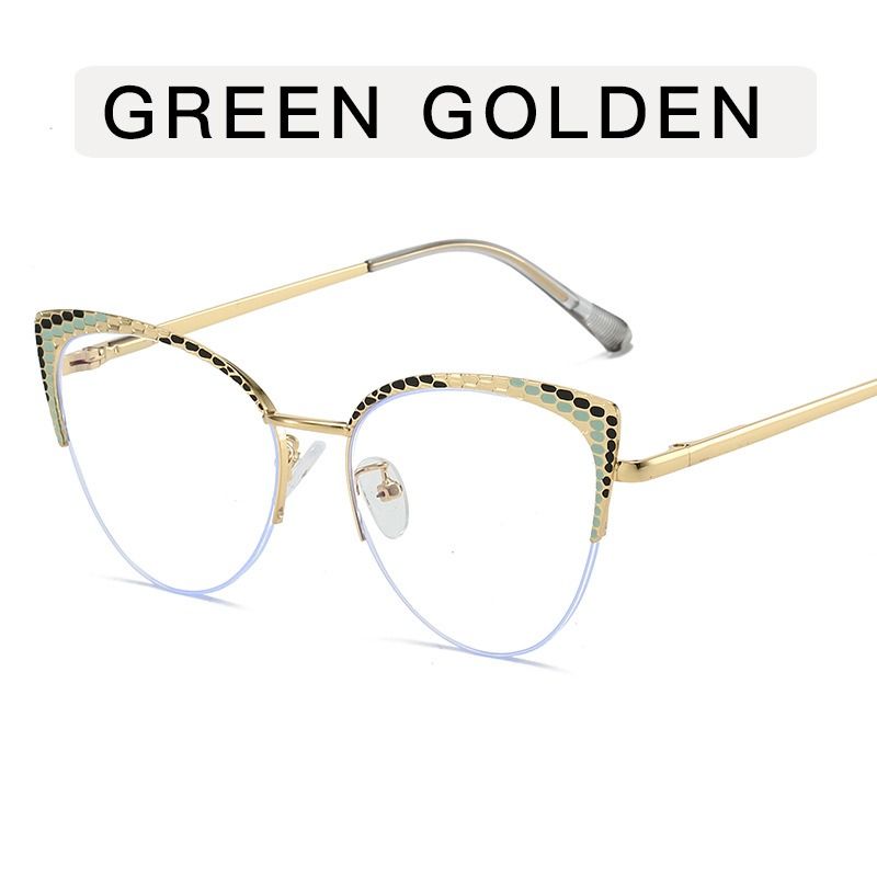 Best-Selling Metal Half-Frame Designer Women's Optical Spectacle Multi Color Cat Eye Anti Blue Light Eyeglasses 1PC