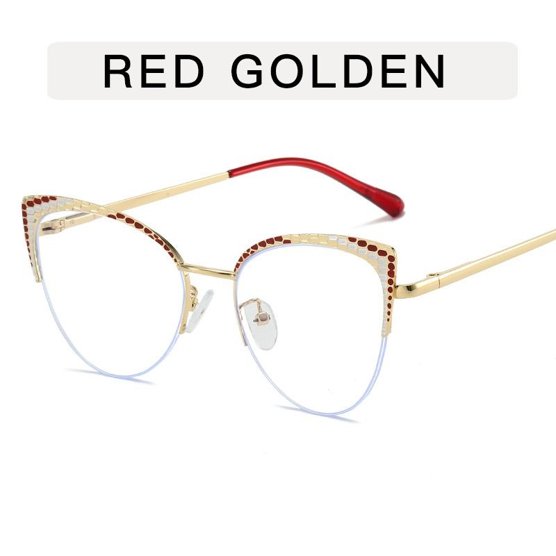 Best-Selling Metal Half-Frame Designer Women's Optical Spectacle Multi Color Cat Eye Anti Blue Light Eyeglasses 1PC