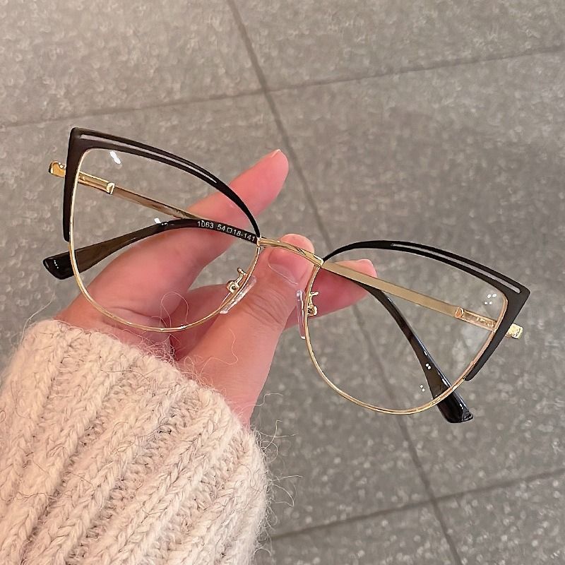 Half Frame Cat Eye Eyeglasses Anti Blue Light Eyewear for Women Metal High Quality Glasses 1PC