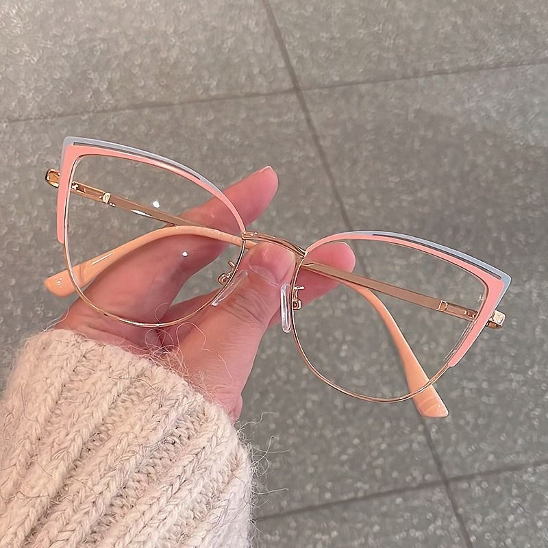 Half Frame Cat Eye Eyeglasses Anti Blue Light Eyewear for Women Metal High Quality Glasses 1PC