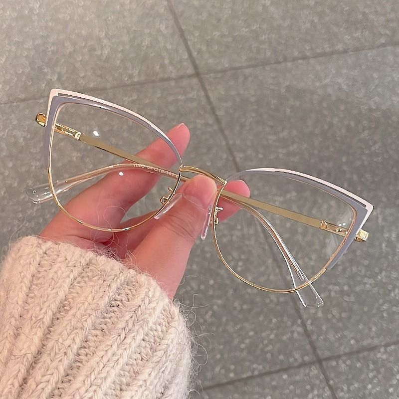 Half Frame Cat Eye Eyeglasses Anti Blue Light Eyewear for Women Metal High Quality Glasses 1PC