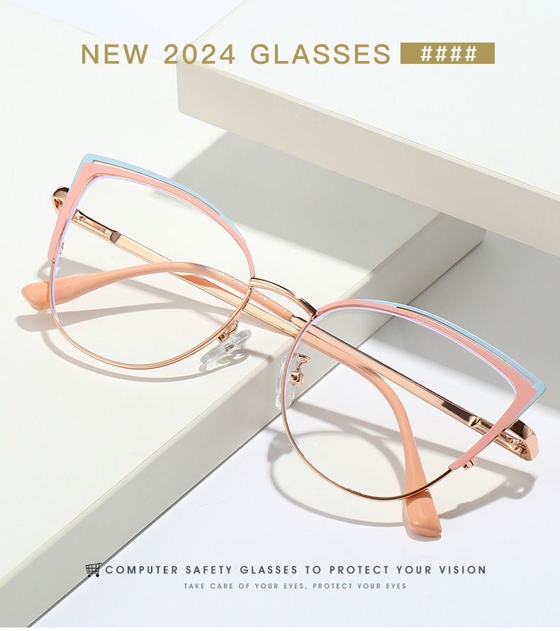 Half Frame Cat Eye Eyeglasses Anti Blue Light Eyewear for Women Metal High Quality Glasses 1PC