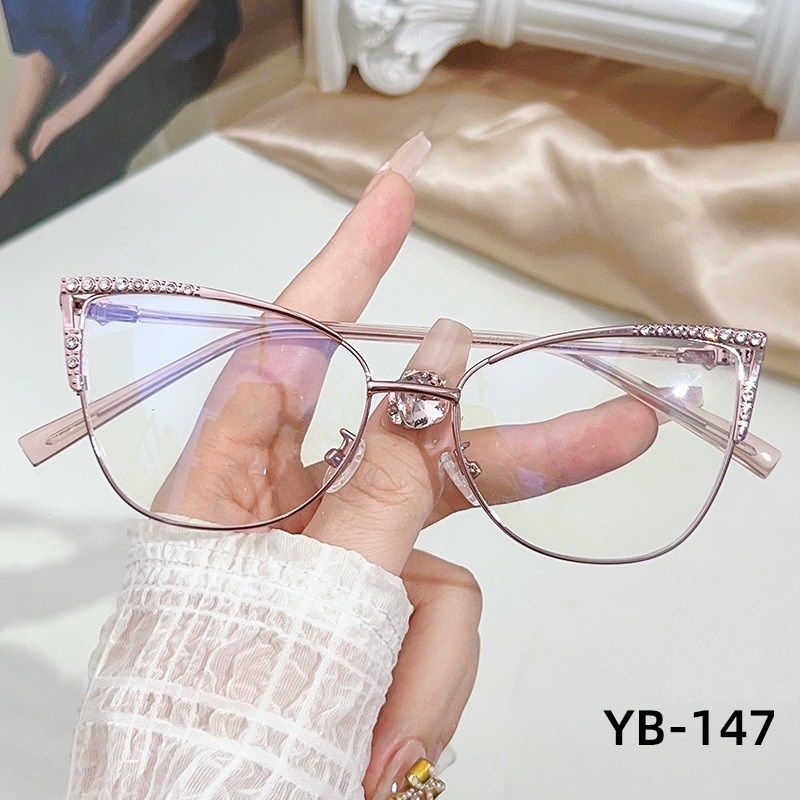2025 Luxury Diamond Cat Eye Anti-Blue Light Glasses Women Optical Lens Multi-color Splicing Metal Frame Computer Reading Glasses 1PC