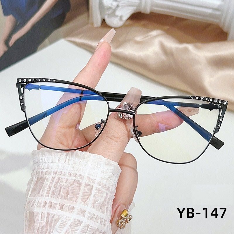 2025 Luxury Diamond Cat Eye Anti-Blue Light Glasses Women Optical Lens Multi-color Splicing Metal Frame Computer Reading Glasses 1PC