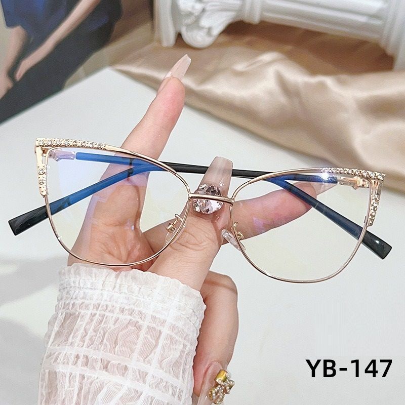 2025 Luxury Diamond Cat Eye Anti-Blue Light Glasses Women Optical Lens Multi-color Splicing Metal Frame Computer Reading Glasses 1PC