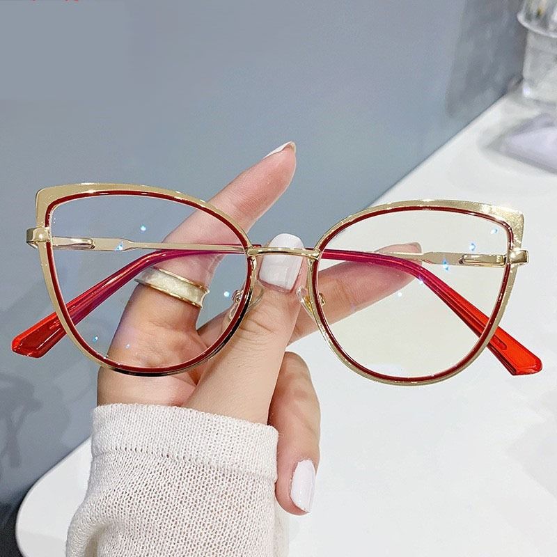 Fashion Cat Eye Glasses Ultra-light Glasses Frame Retro Photochromic Eyeglasses Anti-blue Light Eyewear Metal Color-changing 1PC
