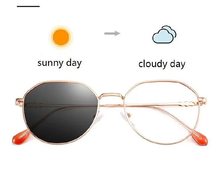 Upgraded Transition Glasses Wholesale Vintage Round Metal Optical Frame Photochromic Anti Blue Light Glasses for Women 1PC