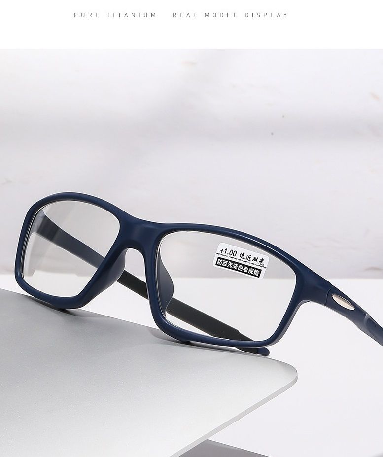 Hot Sale Light Weight TR90 Photochromic Sunglasses Rectangle Men Anti Blue Light and Photochromic Reading Glasses Frames 1PC