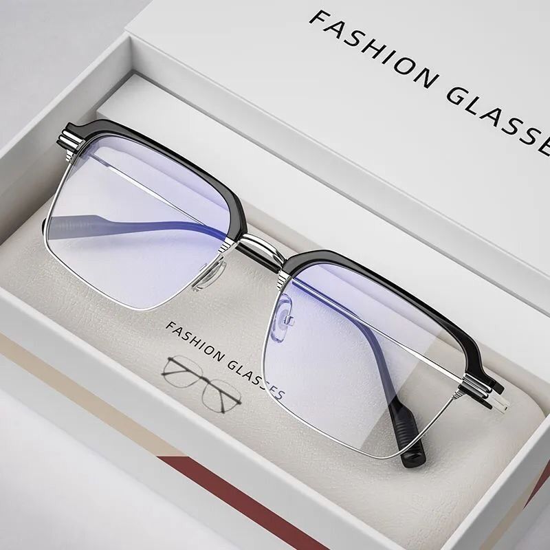 HX01 Custom Logo Fashion Anti-Blue Light Discoloration Glasses Square Frame Photochromic Reading Phototropy Glasses for Men 1PC