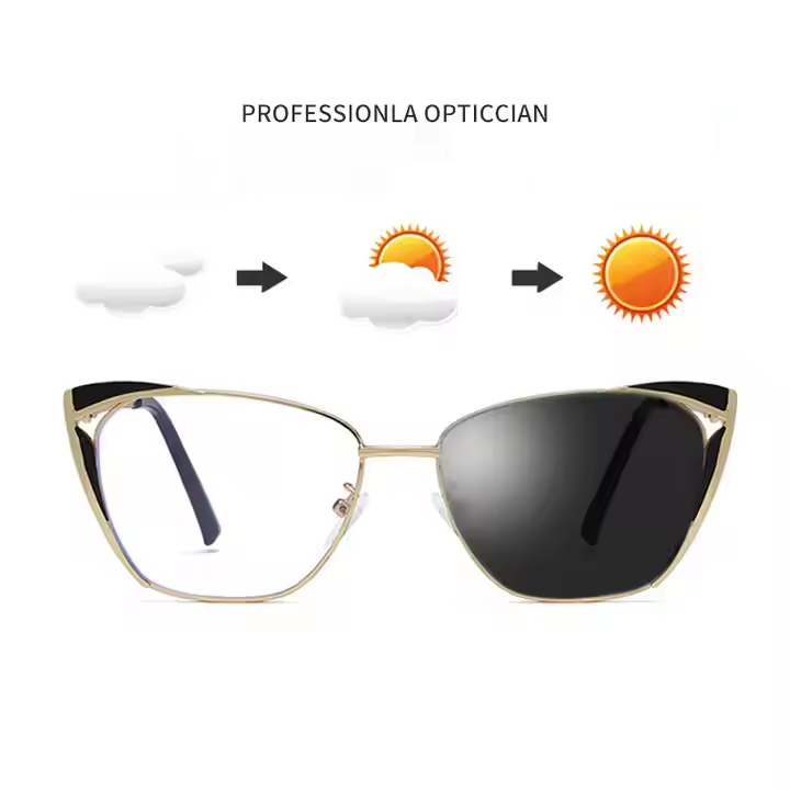 Transparent Photochromic Protection Computer Glasses Metal Change to Grey Cat Eye Anti Blue Spectacle Frame Eyeglasses 1PC