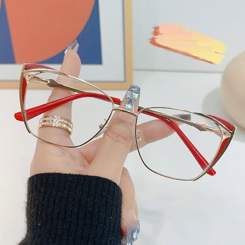 Transparent Photochromic Protection Computer Glasses Metal Change to Grey Cat Eye Anti Blue Spectacle Frame Eyeglasses 1PC