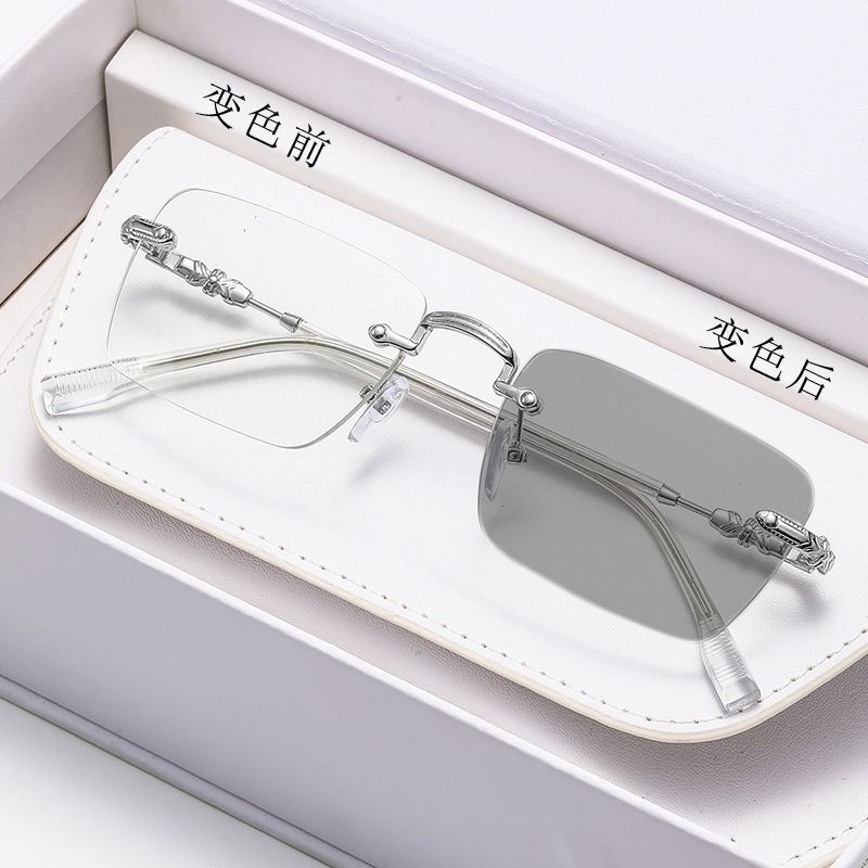 Fashion Men Women Transparent Eyeglasses Lens Color Changing Eyewear Rimless Square Photochromic Glasses 1PC