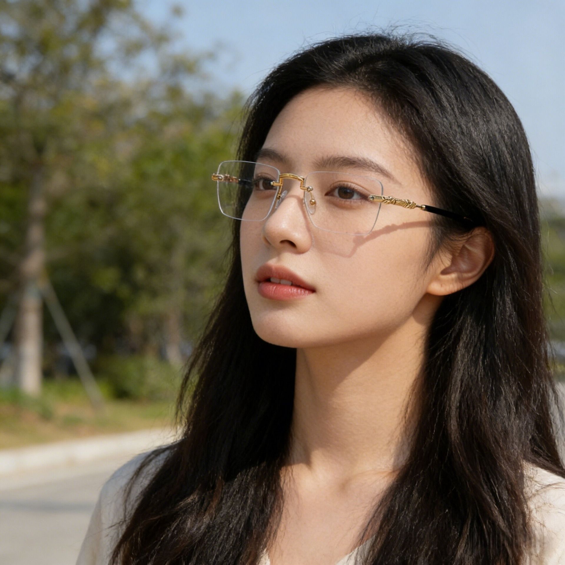 Fashion Men Women Transparent Eyeglasses Lens Color Changing Eyewear Rimless Square Photochromic Glasses 1PC