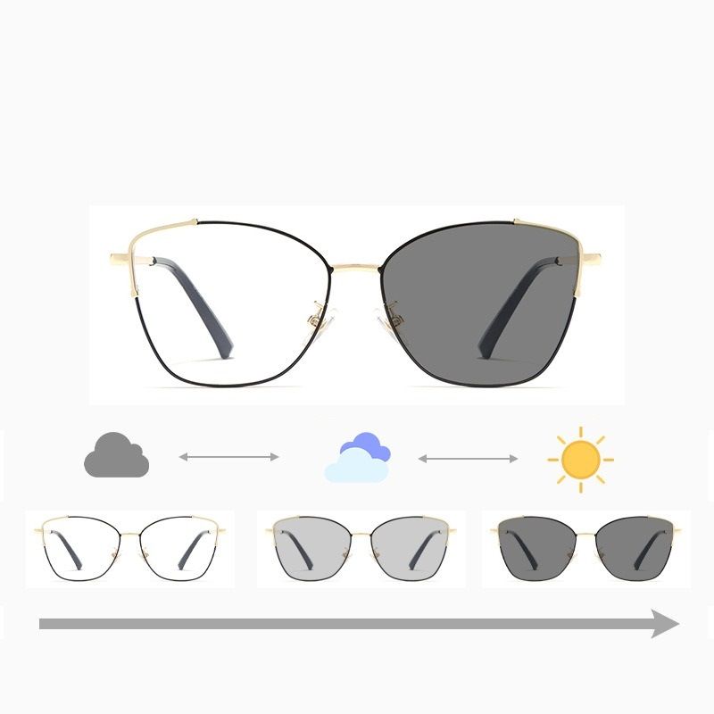 Fashion Cartoon Diamond Face Shape Square Full-Rim Metal Anti-Blue Light Blocking Photochromic Eyeglasses Frames for Men Women 1pc