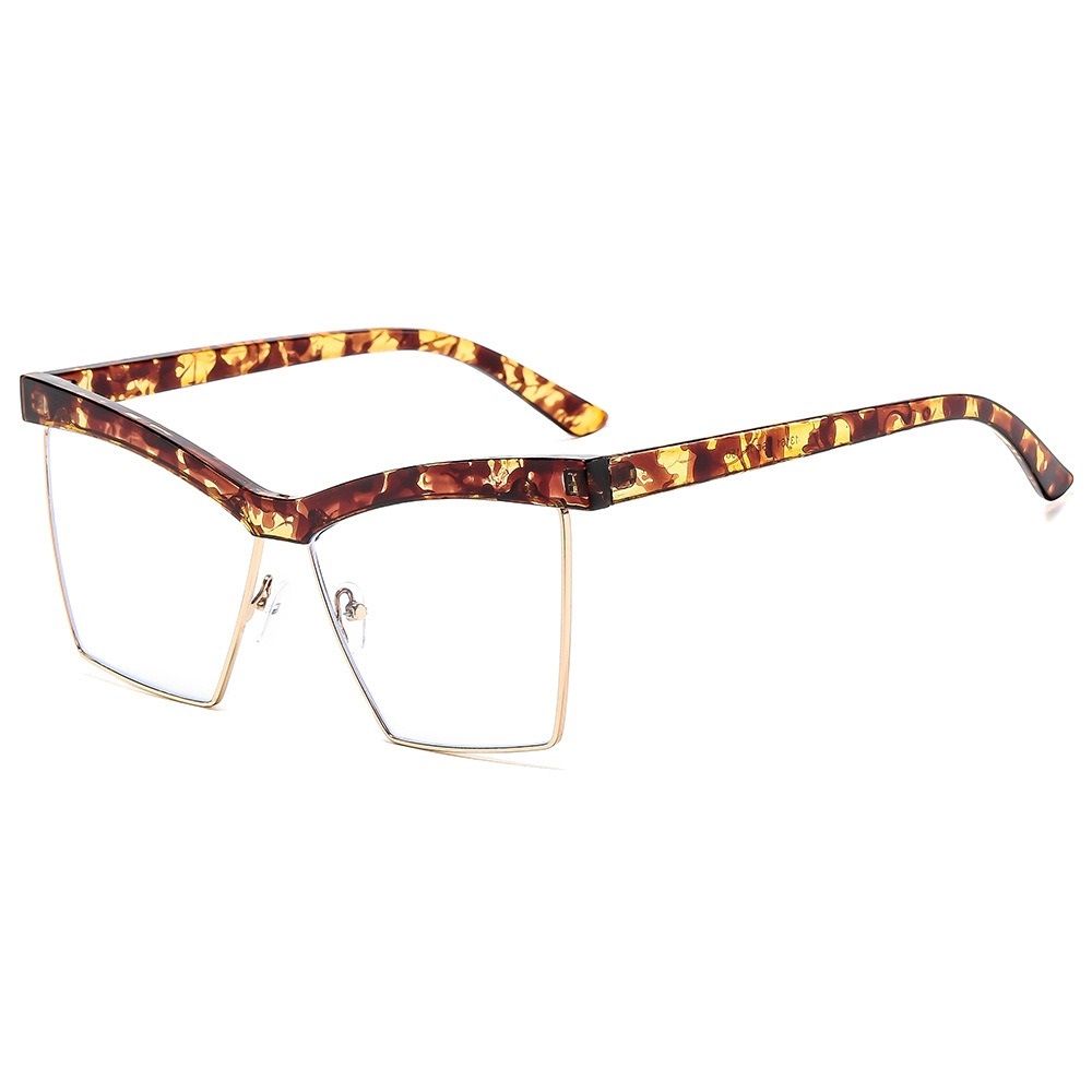 Unique Semi-Rimless Leopard Cat Eye Eyeglasses Women 2025 New Fashion Clear Lens Computer Glasses Ladies Trend Oversized Eyewear 1PC