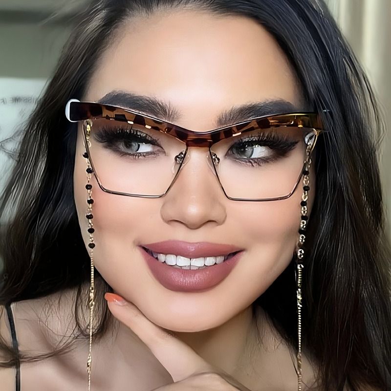 Unique Semi-Rimless Leopard Cat Eye Eyeglasses Women 2025 New Fashion Clear Lens Computer Glasses Ladies Trend Oversized Eyewear 1PC