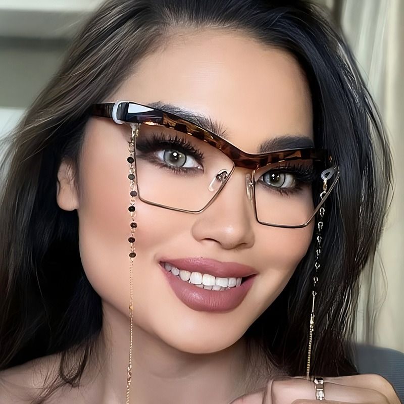 Unique Semi-Rimless Leopard Cat Eye Eyeglasses Women 2025 New Fashion Clear Lens Computer Glasses Ladies Trend Oversized Eyewear 1PC