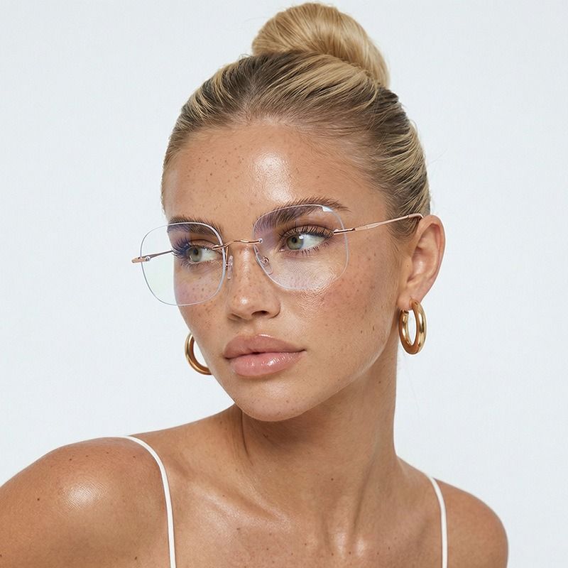 2026 Popular Women Chic Rimless Glasses Women Eyeglasses Frames Blue Light Blocking Clear Lens Non-prescription Reading Eyewear 1PC