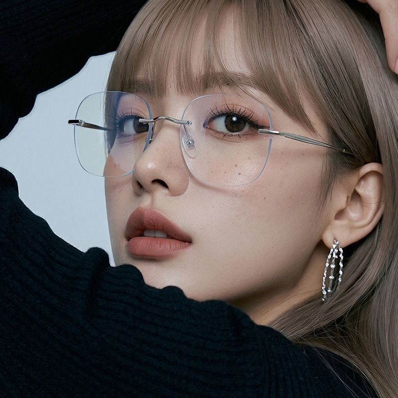 2026 Popular Women Chic Rimless Glasses Women Eyeglasses Frames Blue Light Blocking Clear Lens Non-prescription Reading Eyewear 1PC