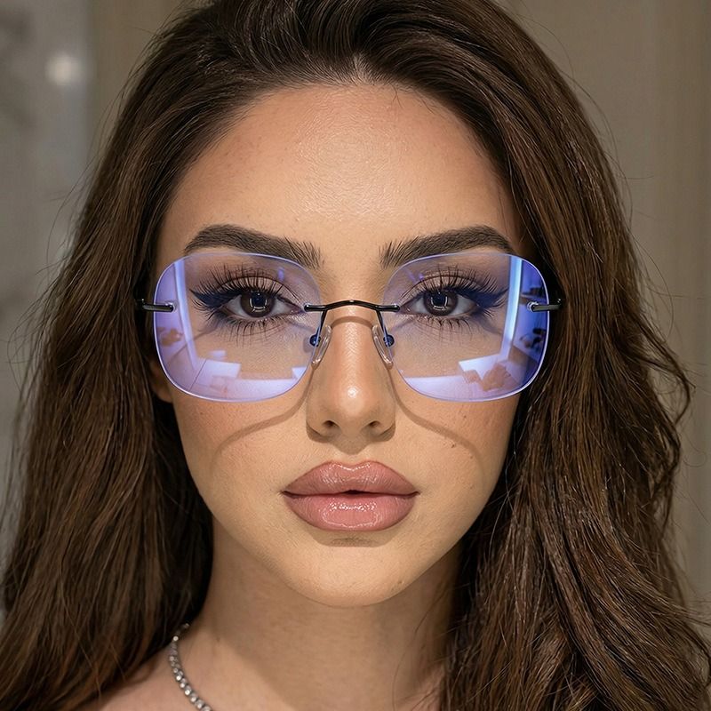 2026 Popular Women Chic Rimless Glasses Women Eyeglasses Frames Blue Light Blocking Clear Lens Non-prescription Reading Eyewear 1PC