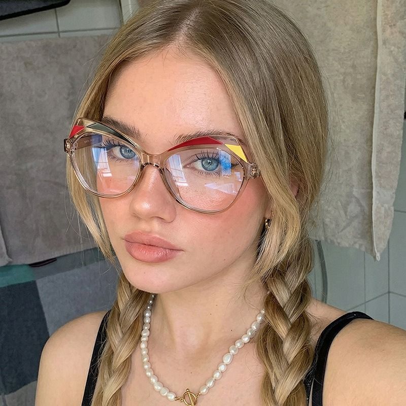 Vintage Polygon Patchwork Anti-blue Light Eyeglasses for Women 2026 New Fashion Clear Lens Glasses Frame Ladies Computer Eyewear 1PC
