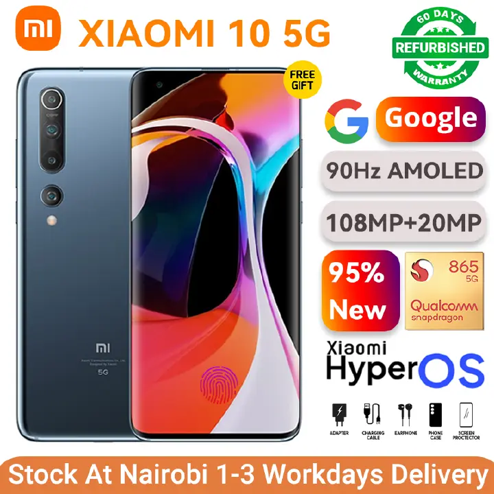 Refurbished Phone XIAOMI MI 10 12(8+4)GB RAM 90Hz AMOLED Snapdragon 865 5G 108MP Underdisplay Fingerprint 4780mAh VC Liquid Cool Dual 5G Network Wifi-6 Smart Phones