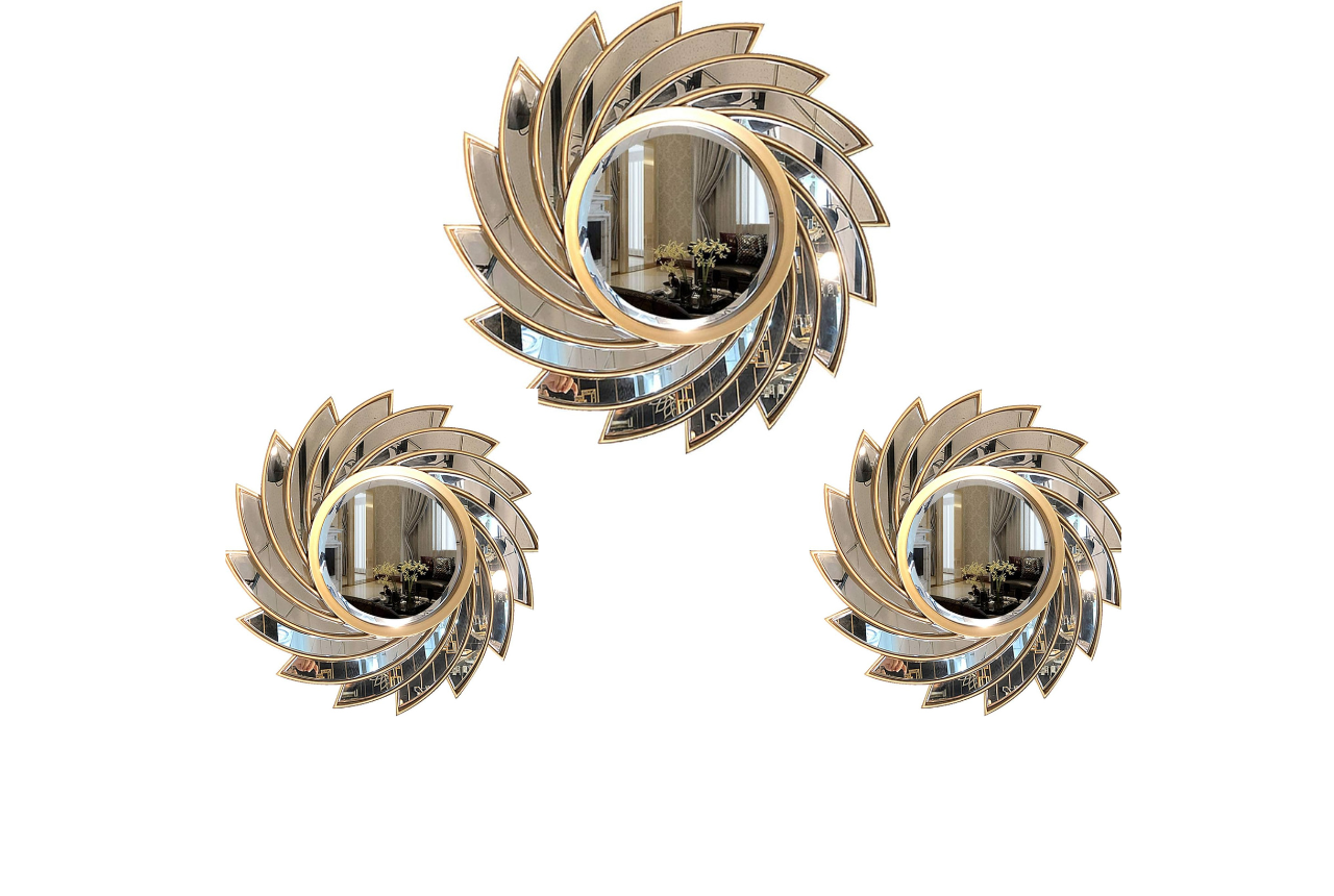 Luxury Sunburst Set of 3 Gold & Mirrored Finish Decorative Wall Mirror set