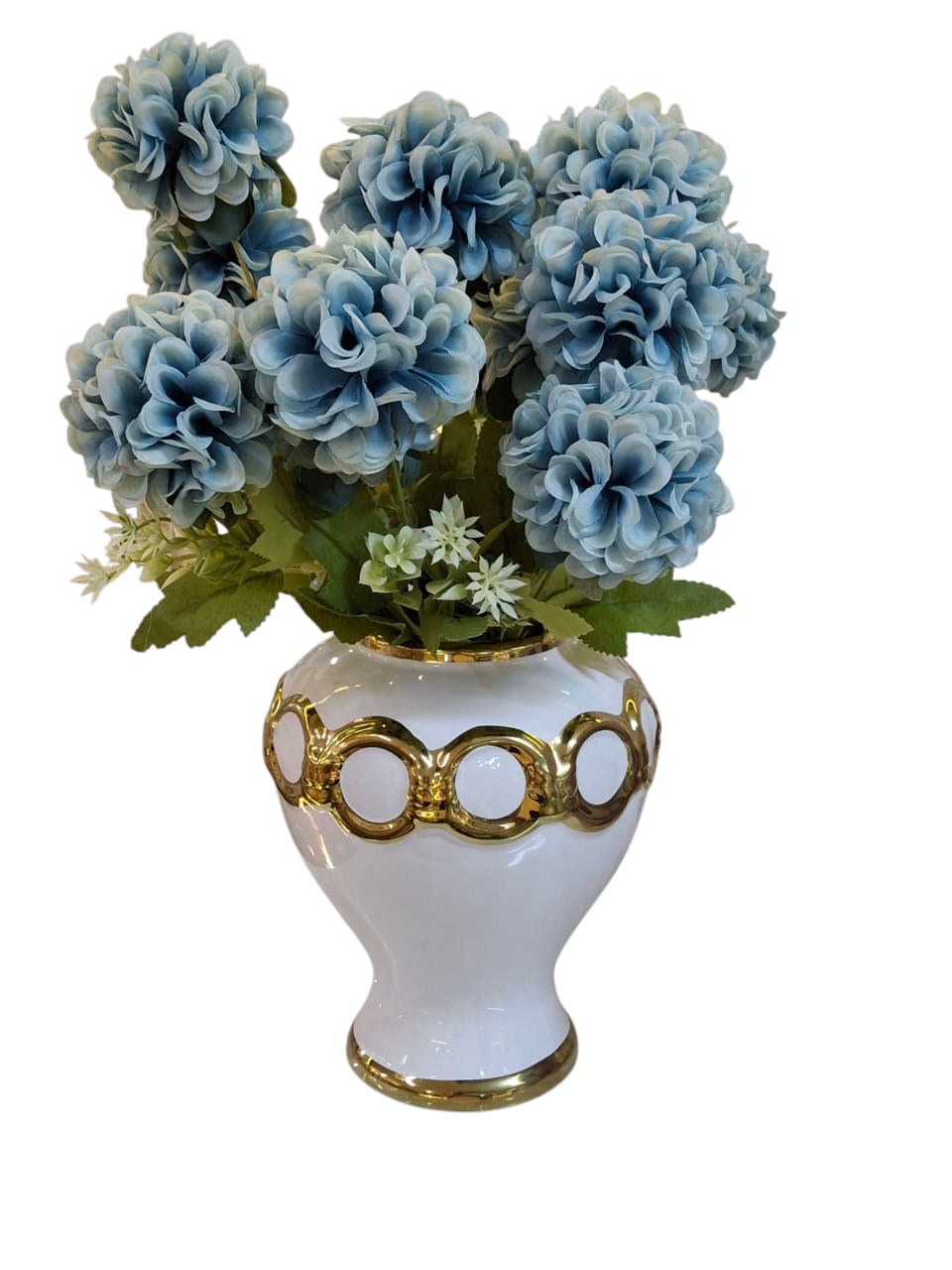 Stylish White & Gold Ceramic Vase – Eye-Catching Decor Piece for Living Rooms & Offices (37 x 21 cm)