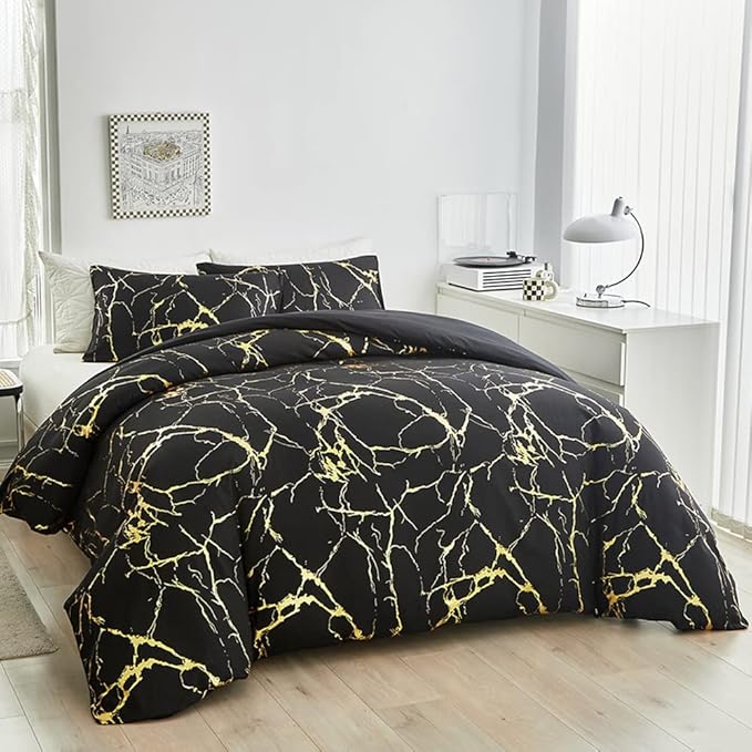 Luxury Gold Marble Duvet Cover Set with Foil-Style Finish – Elegant Bedding for Modern Bedrooms