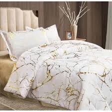 Luxury Gold Marble Duvet Cover Set with Foil-Style Finish – Elegant Bedding for Modern Bedrooms