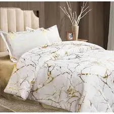 Luxury Gold Marble Duvet Cover Set with Foil-Style Finish – Elegant Bedding for Modern Bedrooms