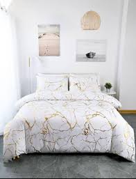 Luxury Gold Marble Duvet Cover Set with Foil-Style Finish – Elegant Bedding for Modern Bedrooms