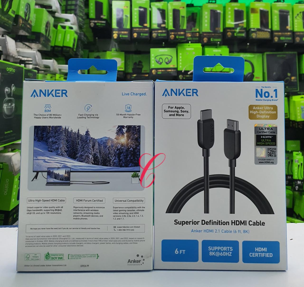 ORIGINAL ANKER HDMI 2-IN-1 CABLE 6FT 8K SUPERIOR DEFINITION HDMI CABLE