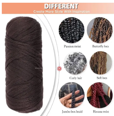 4Pcs Dark Brown Brazilian Wool Hair for Braids Acrylic Hand Knitting Yarn for Hair Braiding Hair Extension Faux Locs African Crochet Braid