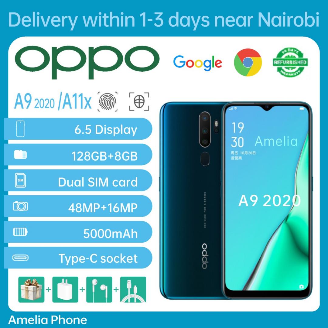 Refurbished OPPO A9 2020 A11 A11x Smartphone 128GB 2G 3G 4G/ LTE Dual SIM Smartphone 6.5 inches Fingerprint Recognition, Facial Recognition 48MP 5000mAh