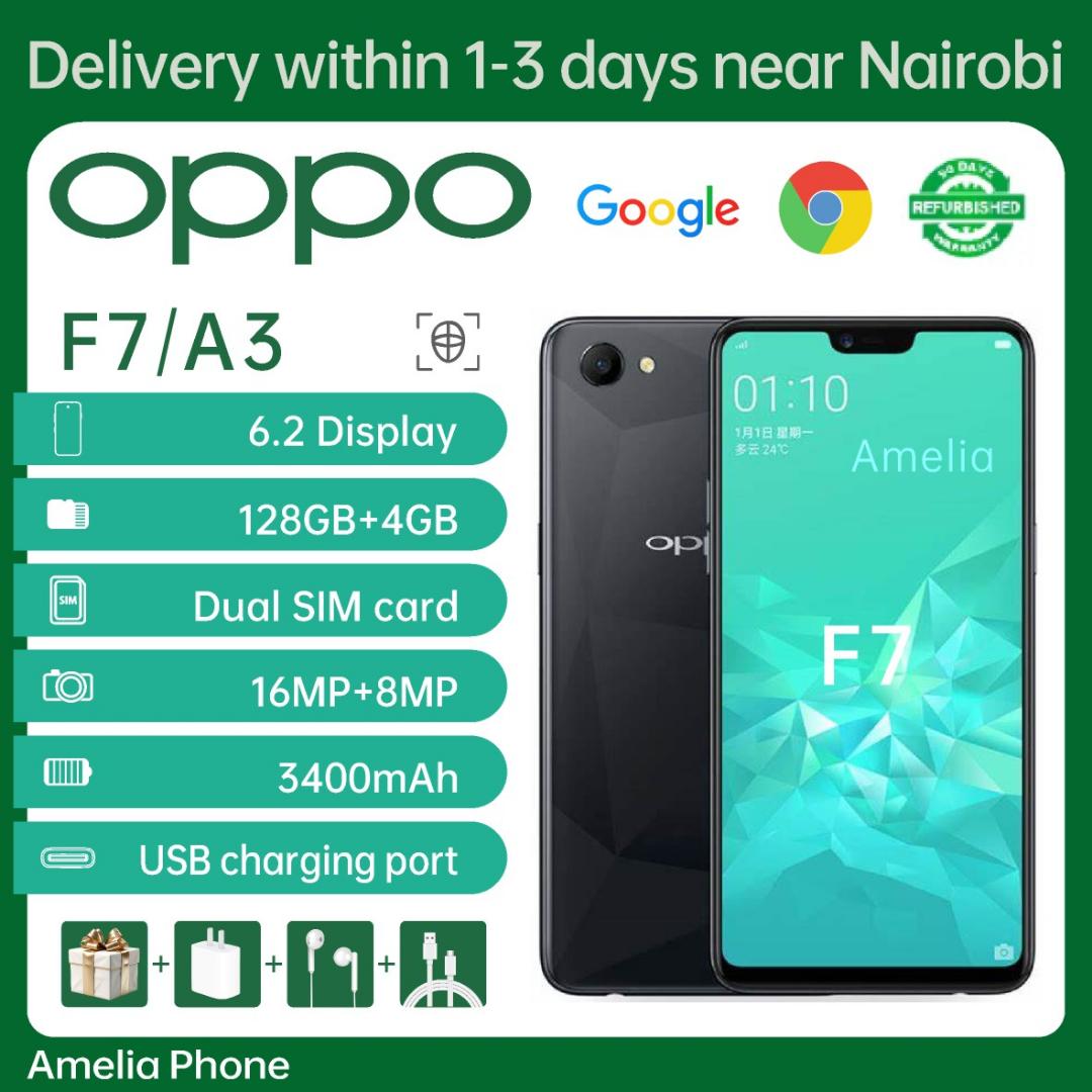 Refurbished OPPO F7 A3 Smartphone 128GB 2G 3G 4G/ LTE Dual SIM Smartphone 6.23 inches , Facial Recognition  3500mAh