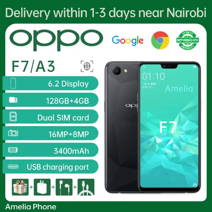 Refurbished OPPO F7 A3 Smartphone 128GB 2G 3G 4G/ LTE Dual SIM Smartphone 6.23 inches , Facial Recognition  3500mAh