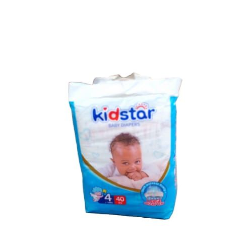 KIDSTAR BABY DIAPERS. KIDSTAR DIAPERS ALL SIZES. LARGE ABSORPTION. LOCKS WETNESSFIRMLY