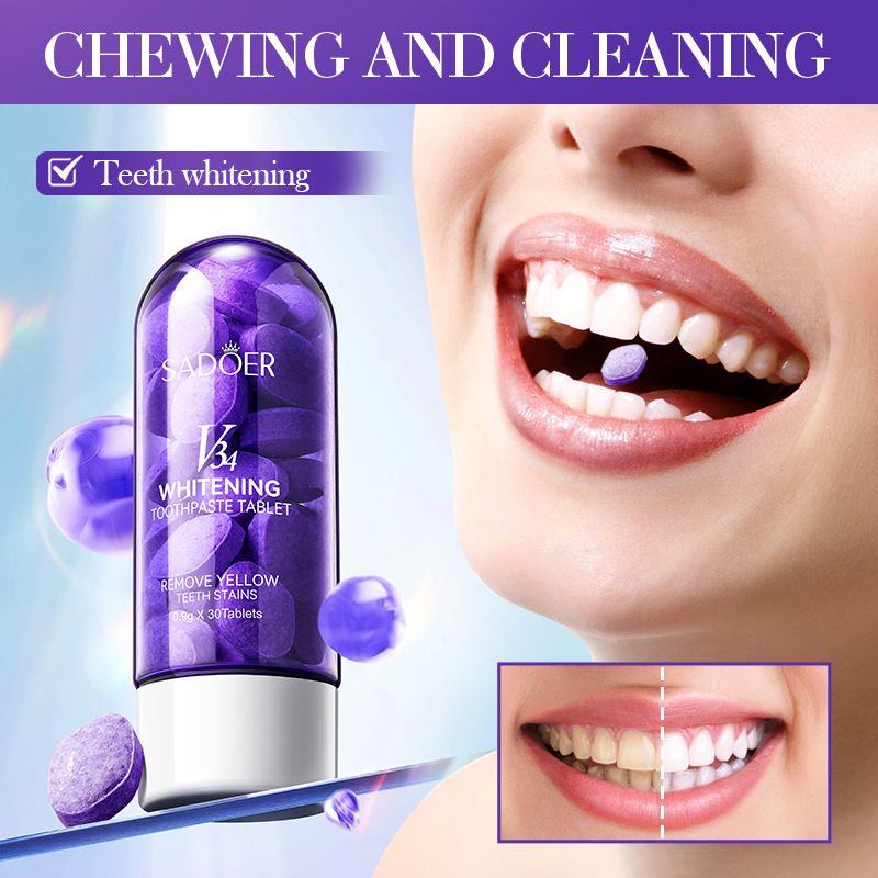 30PCS Whitening Solid Toothpaste Tablets Kenya, Natural Stain Removal, Chewable Teeth Whitener, Carry Fresh Breath Tablets With One, Grape Extract Dental Care, Travel/dating/business  Dental Kit