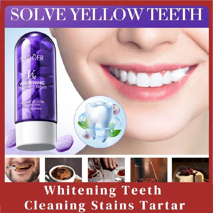 30PCS Whitening Solid Toothpaste Tablets Kenya, Natural Stain Removal, Chewable Teeth Whitener, Carry Fresh Breath Tablets With One, Grape Extract Dental Care, Travel/dating/business  Dental Kit