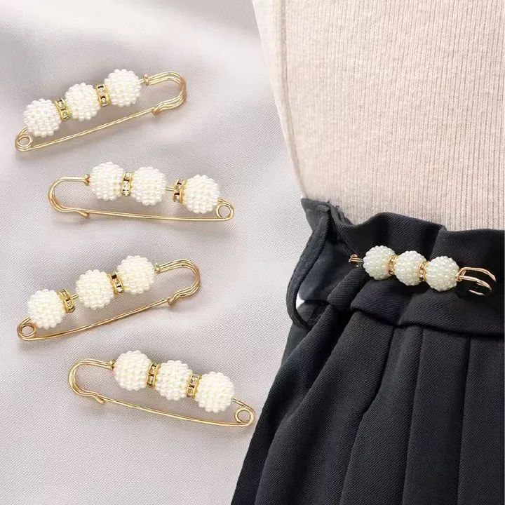 4PCS Multi-purpose Multi-function Imitating Pearl Pin Jewelry, Waist Reduction,pearl Brooch Fixed Girth,decorating Various Clothes/trousers/shirt/dress/sweater/shawl/pant /scarves/jackets/hats/handbag