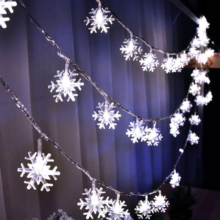 Snowflake Lights, 1.5m to 10m,10 to 80 LED Christmas/Festival Twinkle Snowflake String Lights,Battery Operated, 8 Modes Twinkle Light Waterproof for Outdoor Indoor Tree Room Decor, Warm White 1025