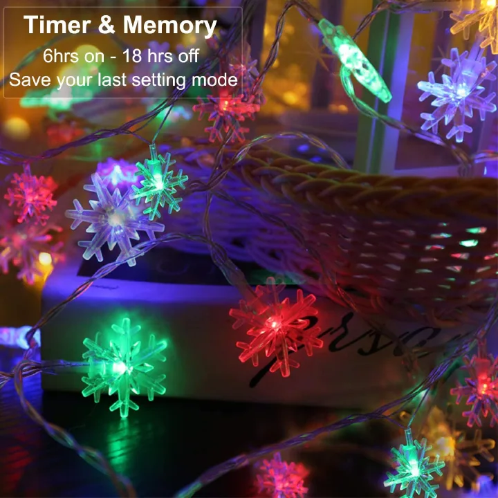 Snowflake Lights, 1.5m to 10m,10 to 80 LED Christmas/Festival Twinkle Snowflake String Lights,Battery Operated, 8 Modes Twinkle Light Waterproof for Outdoor Indoor Tree Room Decor, Warm White 1025