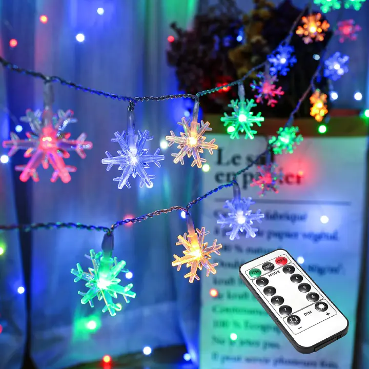 Snowflake Lights, 1.5m to 10m,10 to 80 LED Christmas/Festival Twinkle Snowflake String Lights,Battery Operated, 8 Modes Twinkle Light Waterproof for Outdoor Indoor Tree Room Decor, Warm White 1025