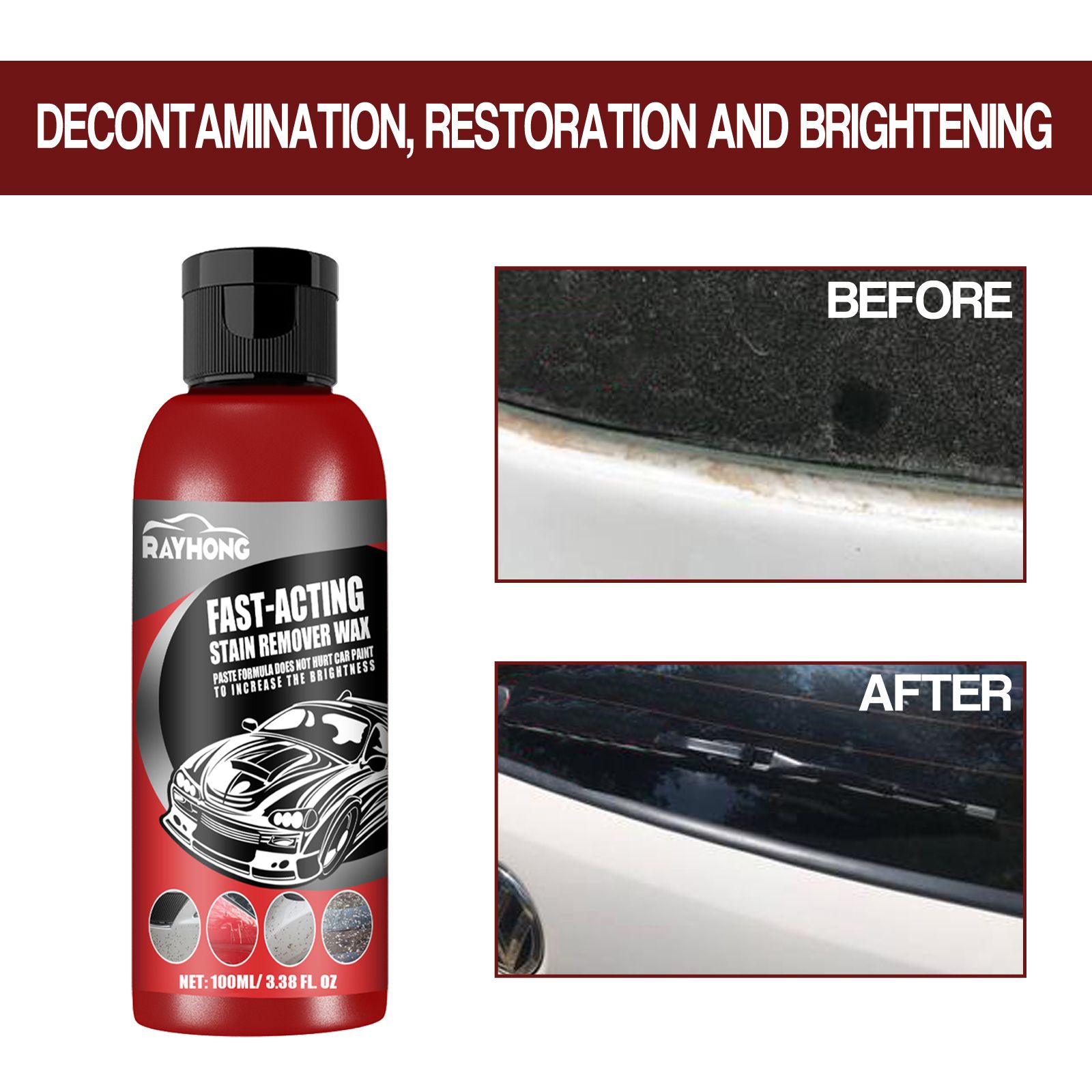 Car Fast-Acting Stain Remover Wax,Paste Formula Does Wot Eurt Car Prunt To Incbease The Brigmtmess,Automotive Remove Stubborn Stains Cleaning,Does Not Damage The Car Paint,Wipe Clean