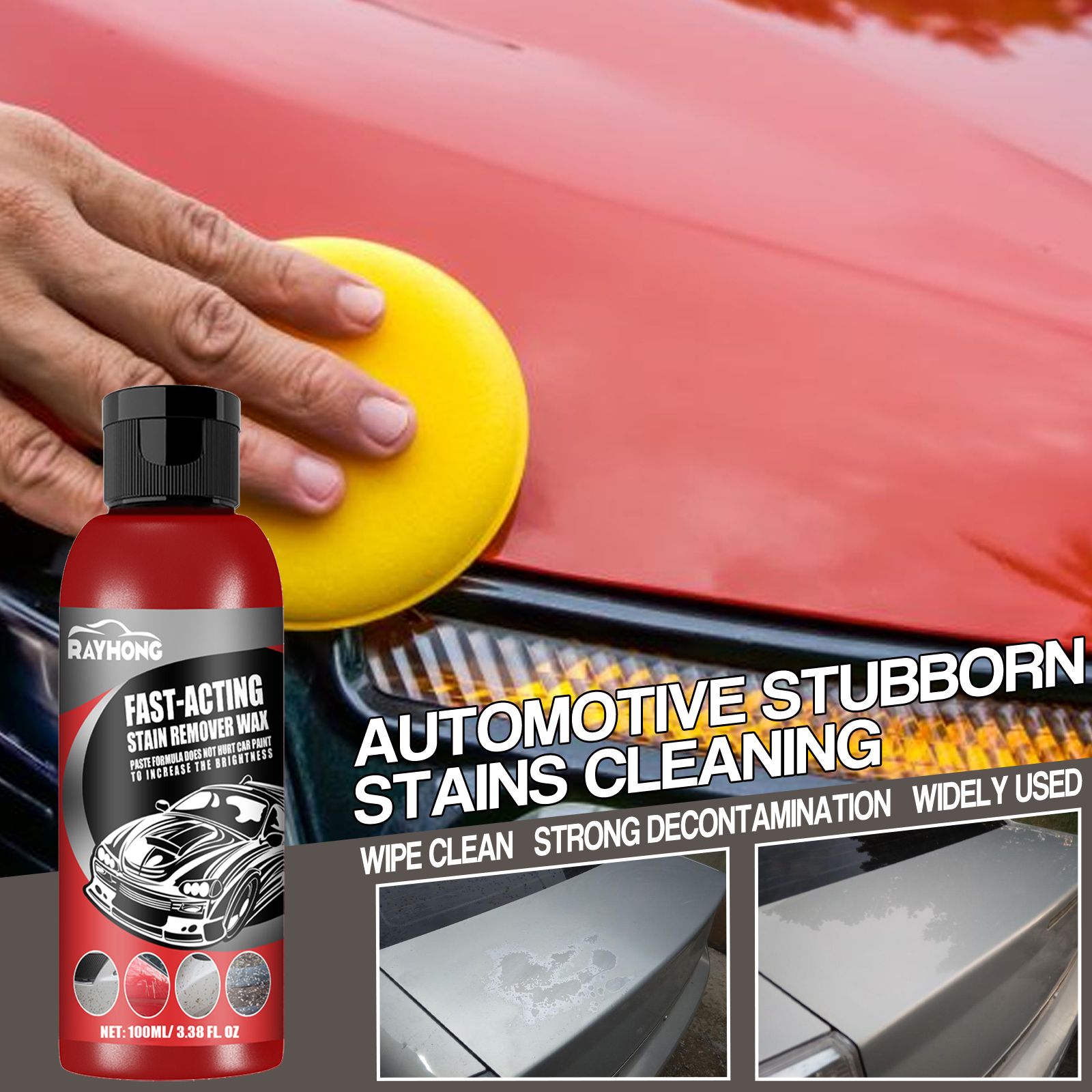 Car Fast-Acting Stain Remover Wax,Paste Formula Does Wot Eurt Car Prunt To Incbease The Brigmtmess,Automotive Remove Stubborn Stains Cleaning,Does Not Damage The Car Paint,Wipe Clean