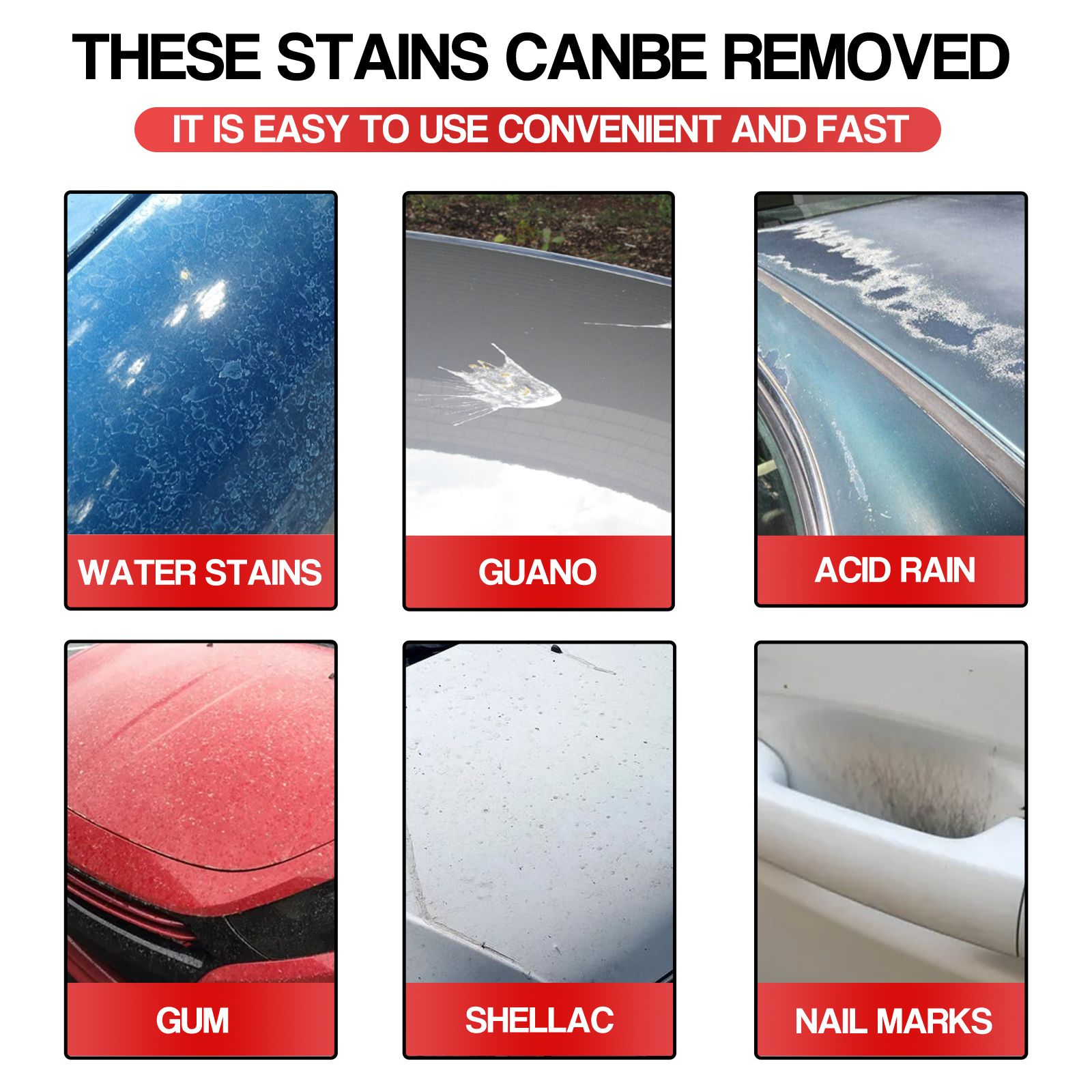 Car Fast-Acting Stain Remover Wax,Paste Formula Does Wot Eurt Car Prunt To Incbease The Brigmtmess,Automotive Remove Stubborn Stains Cleaning,Does Not Damage The Car Paint,Wipe Clean
