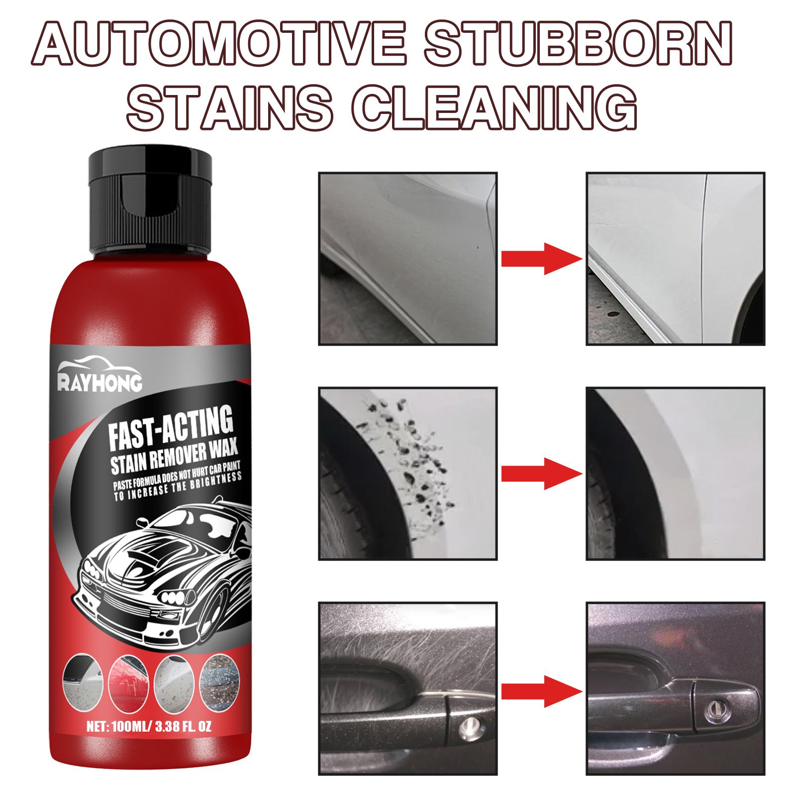 Car Fast-Acting Stain Remover Wax,Paste Formula Does Wot Eurt Car Prunt To Incbease The Brigmtmess,Automotive Remove Stubborn Stains Cleaning,Does Not Damage The Car Paint,Wipe Clean